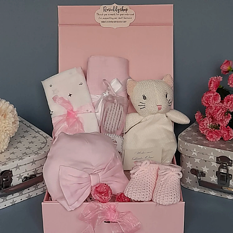 Sweet Baby Girl Knitted Cat Comforter Hamper